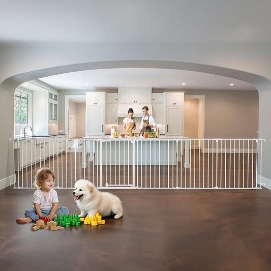 150" Extra Wide Baby Gate, Play Yard Child Safety Gate, Dog Gates with Auto-Close Door, Double Locking System for The House Doorways, Fireplace, Kitchen, 6-Panels, 30" Tall