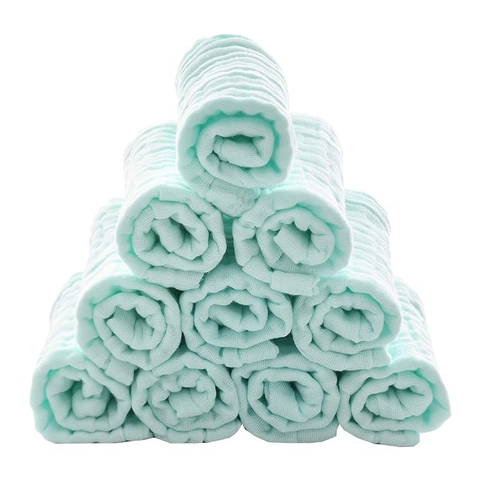 MUKIN Baby Washcloths - Natural Cotton Baby Wipes - Soft Newborn Face Towel for Sensitive Skin - 10 Pack 12x12 inches
