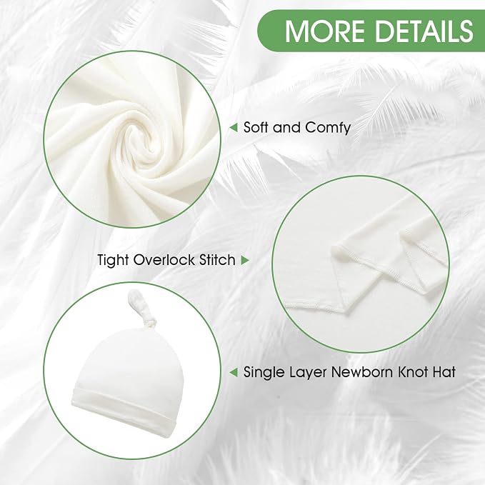 Cotton Knitted Baby Swaddle Blanket with Hat Headband Set Newborn Swaddle Wrap Receiving Blankets for Baby Girl Boy 45" x 45"(White)