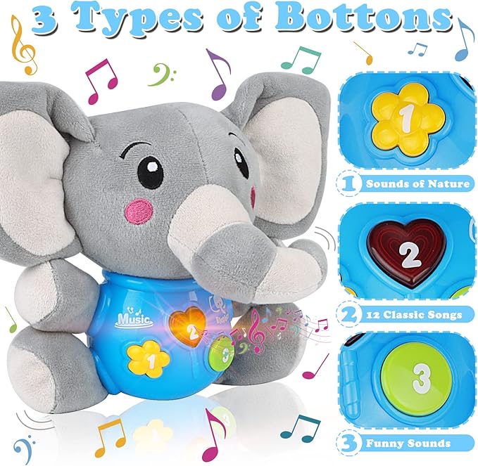 Plush Musical Baby Toys，Cute Elephant Toys for 3-6-12 Months Boys & Girls, Cute Stuffed Animal Infants Baby Toyï¼?Elephant Baby Stuff，Toys for Infants 0-6 Months