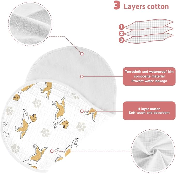 2 Pack Muslin Burp Cloths Golden Dogs Paw Prints White Cotton Baby Burp Cloths Ultra Absorbent Soft Thick Burping Cloth for Baby Boys Girls 22x11 Inch
