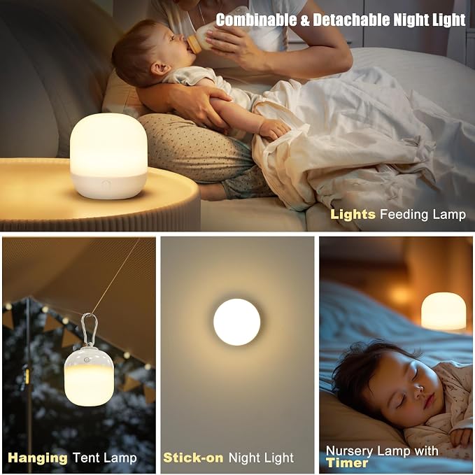 Rechargeable LED Night Light for Kids - Dimmable Bedside Lamp with Remote Control, Portable Baby Night Light with 17 Colors Changing & Timer Setting for Baby Nursery Toddler Room Breastfeeding