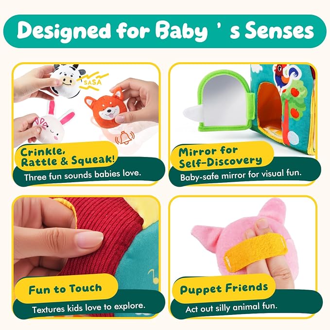 Baby Toys 6-12 Months - Soft Barn with Stuffed Farm Animals, Sensory Balls, Crinkle Paper & Mirror - Montessori Toys for Toddlers 1-3, 1 Year Old Boy Girl Gifts