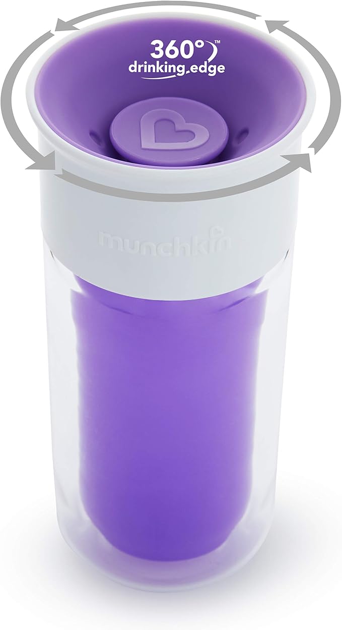 Munchkin® Miracle® 360 Insulated Sippy Cup, Includes Stickers to Customize Cup, 9 Ounce, Purple