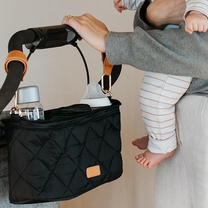Beautiful Stroller Caddy Organizer With 2 Cup Holders ??Luxury Stroller Bag, Universal Fit, Leather Straps & Zipper Pocket ??Spacious Accessories Perfectly Fits Doona, Nuna & Uppababy Strollers