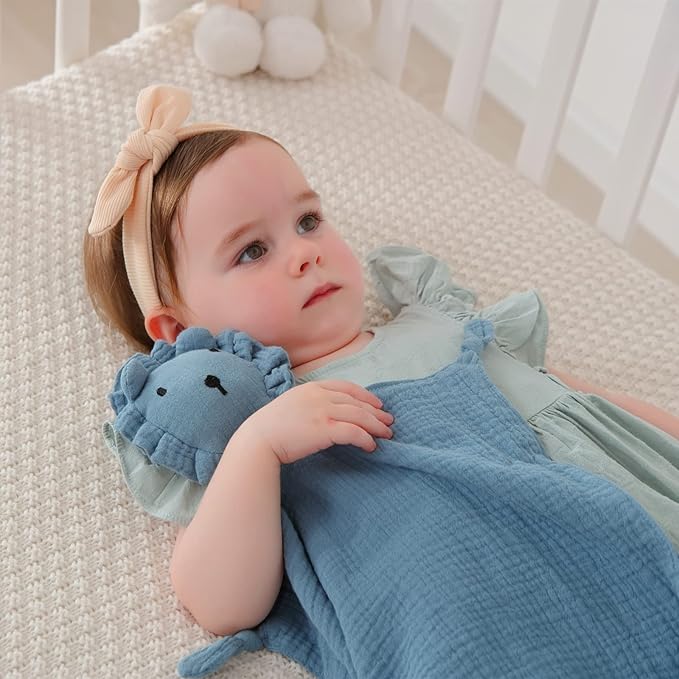 insular Lovey Blanket for Boys and Girls, Organic Cotton Muslin Security Blanket for Babies, Soft Breathable Lovie Soothing Towel for Newborn and Infant, 2 Pcs Set, Blue&Gray