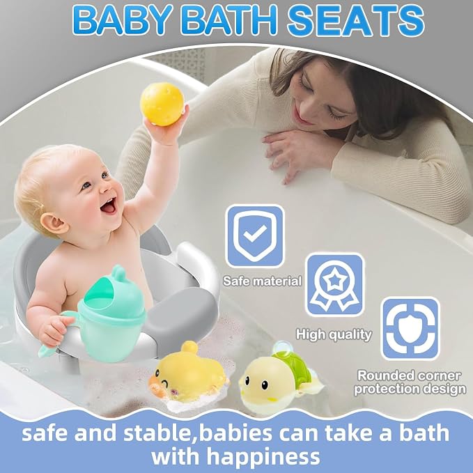 Baby Bath Seat for Babies 6 Months & Up, Toddler Bath Seats for Babies Sitting Up, Non-Slip Infant Bath Tub Chair with Suction Cups & Soft Cushion for Shower, Compact Toddler Bathtub Seat, Grey