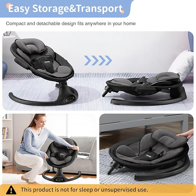 LAREX Baby Swing Infant Swing Electric Toddler Baby Rocker Portable for Newborn Boy Girl, 5 Sway Speeds with Remote Control, 10 Preset Melodies and Bluetooth, 0-6 Months Max 20 Lbs