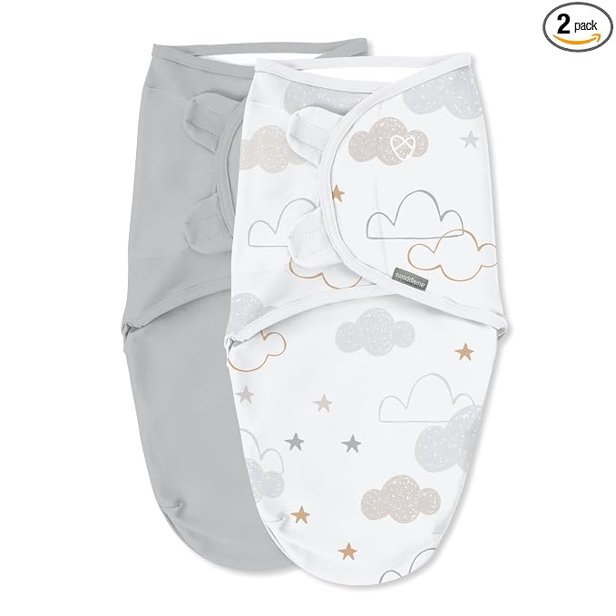 SwaddleMe by Ingenuity Original Swaddle, 100% Cotton, Improves Sleep & Calms Startle Reflex, 0-3 Months, 1.0 TOG, 2-Pack, Baby Swaddle Blanket - Space & Clouds
