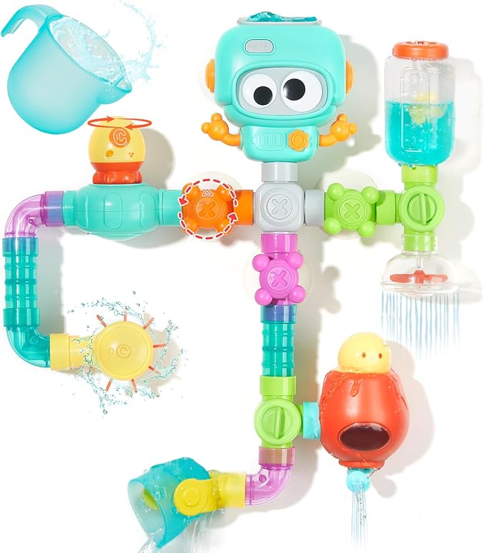 STEM Building Bath Toys for Kids Ages 3-8 | DIY Water Pipe Assembly Kit with Suction Cups | Educational Bathtub Toys for Toddlers 3+ | Creative Tub Time Birthday Gifts for Boys & Girls
