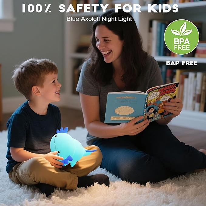 DREAMING MY DREAM Axolotl Night Light for Kids,Cute Axolotl Gifts lamp Rechargeable Light Table Bedside Lamp,LED Animal Silicone Nursery Night Lamp Cute Room Decor for Kids Girls Boys