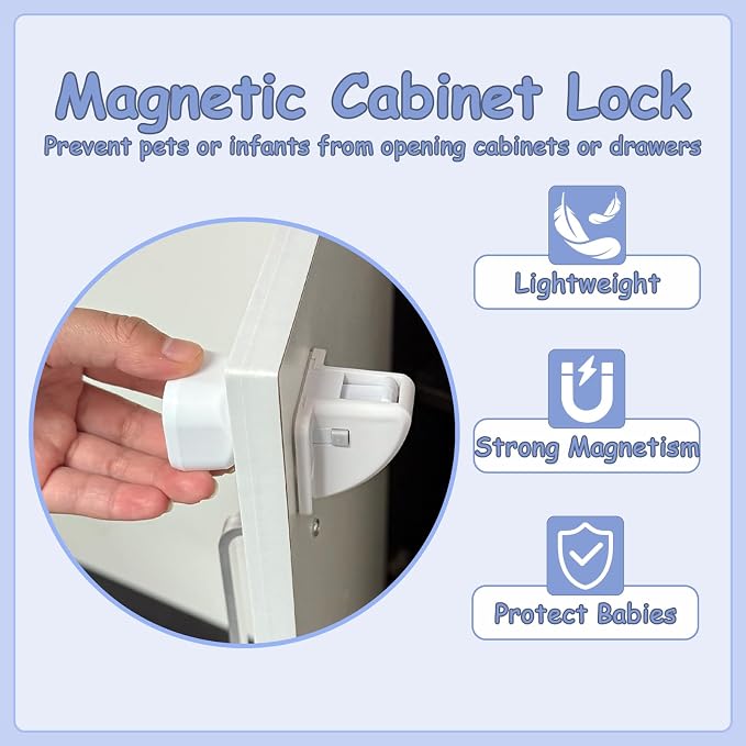 16-Pack Baby Proofing Magnetic Cabinets Locks, Childproof Safety Locks Cupboard Baby Locks Latches to Cabinets & Drawers for Home Kitchen Bathroom - 16 Locks & 2 Keys