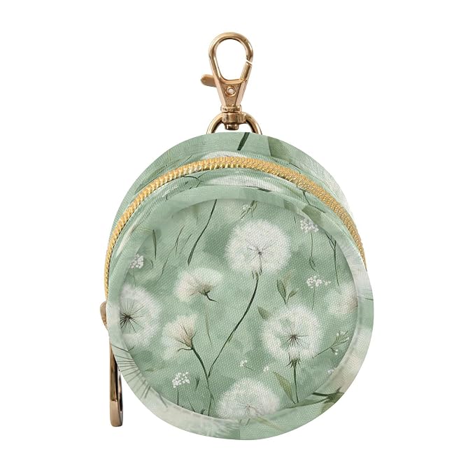Dreamy Green Dandelions Pacifier Holder with Clip Pacifier Case for Diaper Bag Round Baby Pacifier Pouch Box Bag Portable for Boys Girls Nursery