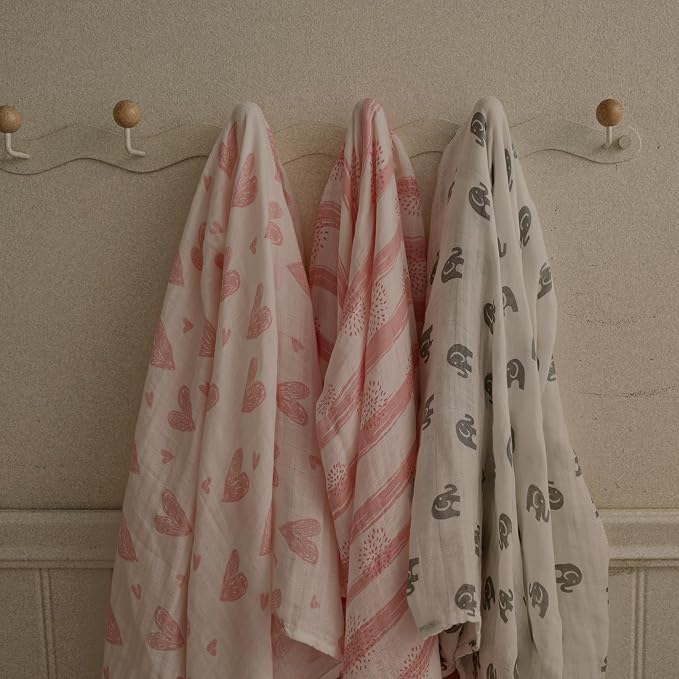 GLLQUEN BABY Muslin Swaddle Blankets 4-Pack Breathable Receiving Blankets (35" x 40") Soft Baby Blankets for Girls and Boys Newborn Essentials Muslin Burp Cloths Swaddle Wrap Baby Gift (Flower)