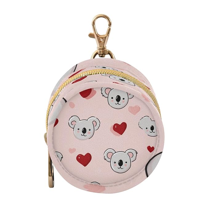 Pacifier Holder with Clip Pacifier Case for Diaper Bag Round Baby Pacifier Pouch Box Bag Portable Pink Valentine Koala and Hearts