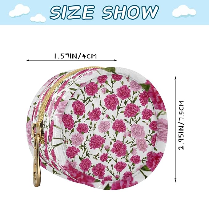 Pacifier Holder with Clip Pacifier Case for Diaper Bag Round Baby Pacifier Pouch Box Bag Portable Hot Pink Carnation