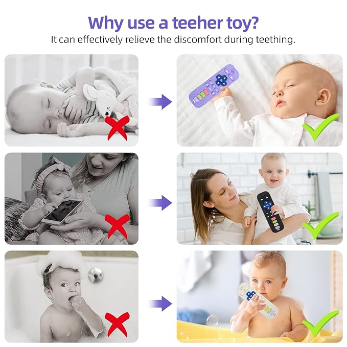 Chuya Silicone Baby Teething Toy Remote Control Shape Chew Toy for Babies 3-6 Months 3-24 Months, Teether Relief Baby Toys for Infants TV BPA Free(Purple)