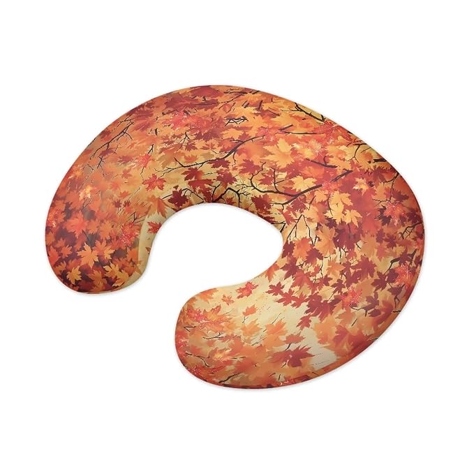 Fall Maple Leaf Thanksgiving Baby Breastfeeding Pillow Replacement Cover Soft Comfortable Nursing Pillow Support Cover with Hidden Zipper for Boys and Girls, Easy to Remove