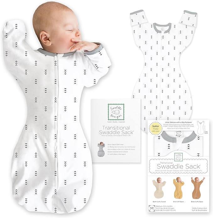 SwaddleDesigns Transitional Swaddle Sack, Arms Up Half-Length Sleeve Mitten Cuff, Most Gradual Transition Swaddle for Newborn
