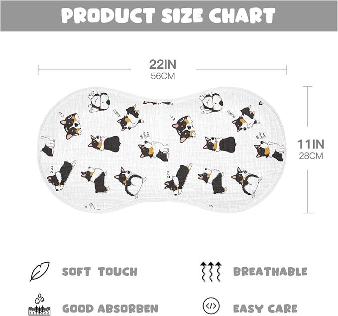 vvfelixl Baby Burp Cloths Pembroke Welsh Corgi Tricolor Dog Seamless Pattern Baby Newborn Cotton Burping Cloths Set Baby Washcloths 4 Pack