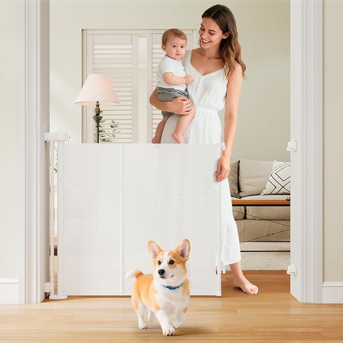 Miumoon One-Hand Operation Retractable Baby Gates, 71 inch Retractable Gate with Reinforced Strip Design to Prevent Crawling Through, 6 FT Retractable Dog Gate for Stairs, Doorways, Hallways