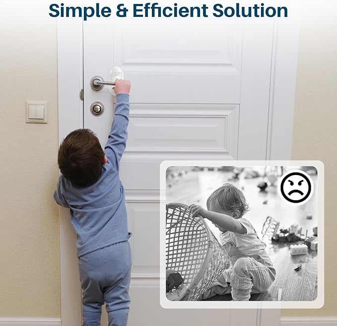 Inaya Door Lever Lock (4 Pack) – Child Proof Handle Locks, 3M Adhesive & Easy Installation for Home, Baby-Proof Locks for Kids Safety, Compatible with standard doors
