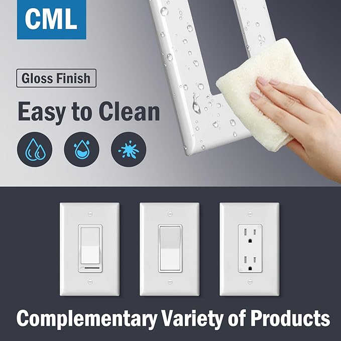 CML Oversized Decorator Wall Plate, 40 Pack Jumbo Electrical Outlet Receptacle Covers, 1-Gang Large White Switch Plates, Over-Size 3.5??x 5.5?? Impact Resistant, ETL Listed