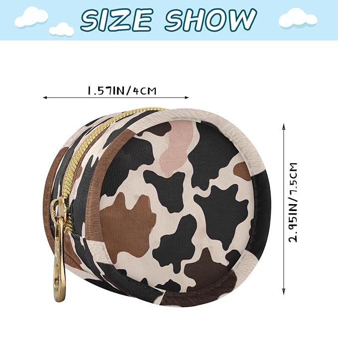 Pacifier Holder with Clip Pacifier Case for Diaper Bag Round Baby Pacifier Pouch Box Bag Portable Cow Skin Print Brown