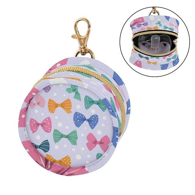 Pacifier Holder with Clip Pacifier Case for Diaper Bag Round Baby Pacifier Pouch Box Bag Portable Blue Bows and Polka Dots