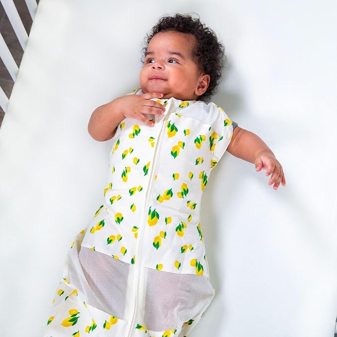 Happiest Baby Sleepea 5-Second Swaddle - 100% Organic Cotton Baby Swaddle Blanket - Doctor Designed Promotes Healthy Hip Development (Ivory Lemons, X-Large)