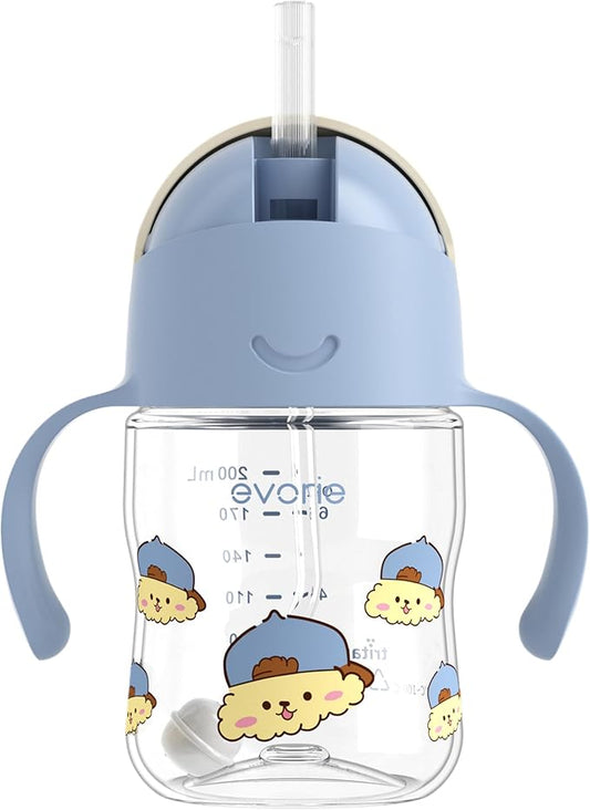 Evorie Tritan Weighted Straw Sippy Cup with Handles for Baby and Toddlers, Spill Proof Baby Water Bottle with Straw for 6 months and up, 7 Oz, Infant Training Water Bottle (Puppy Blue)