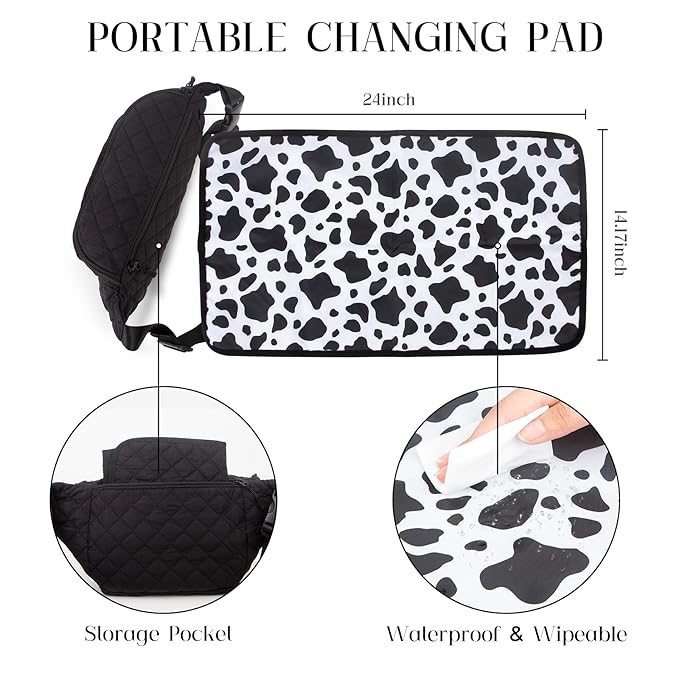 Pripher Small Diaper Bag with Portable Changing Pad, Crossbody Diaper Bag Pack with Wipes Pocket for Mom and Dad, Mini Diaper Bag Fanny Pack for Baby Travel, Black