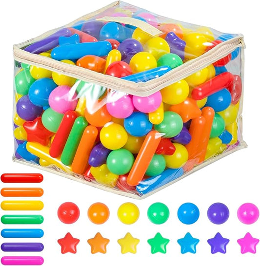 Ball Pit Balls for Toddlers 1-3, 100pcs Crush Proof Plastic Balls for Girls Ball Pit, BPA Free Non-Toxic Play Balls for Baby Pool, Playhouse, Tent, for Dogs & Pets, Balls, Star, Stick Rainbow