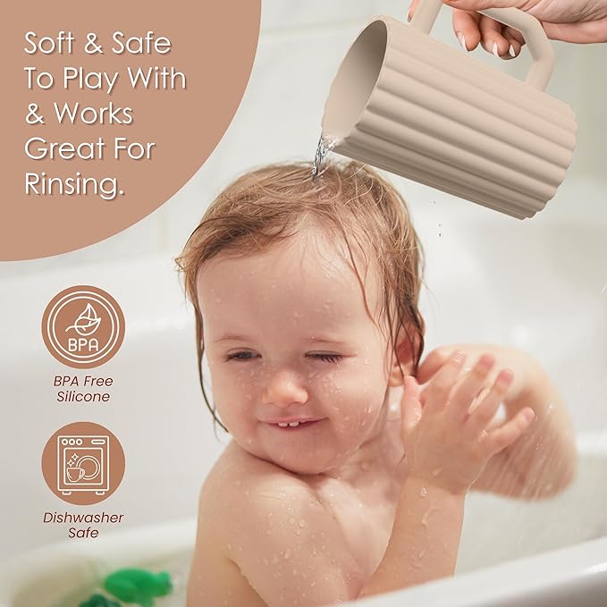 Baby Bath Rinse Cup, Silicone Body Washing Rinser Cup with Easy Grip Handle (Ether)