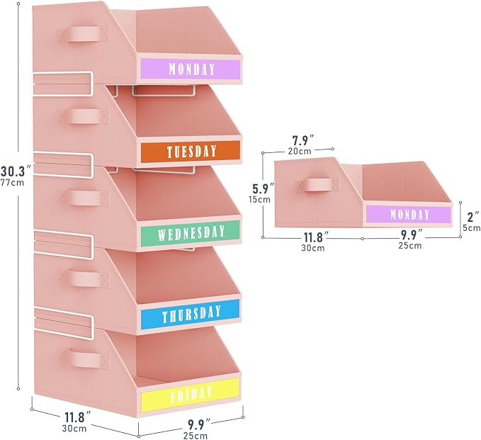 DIMJ Closet Organizers Storage Bins - Clothes Organizer Kids with Weekly Labels & Frame, Stackable Basket Organization, Foldable Shelf Storage Container for Wardrobe Bedroom