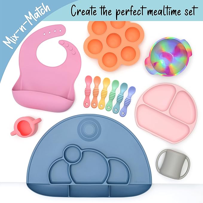 PrimaStella 6-Piece Silicone Baby Feeding Spoons - First Stage Infant Spoons, Soft-Tip Baby Training Spoon - Infant Utensils Feeding Supplies - Dishwasher & Boil-proof (Blue/Green)