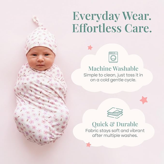 Caden Lane Baby Swaddle & Receiving Blanket, Soft, Breathable & Temperature-Regulating Bamboo Viscose Fabric for Swaddling Newborns, Gender Neutral Infant Blanket for Boys & Girls, Blushing Blooms
