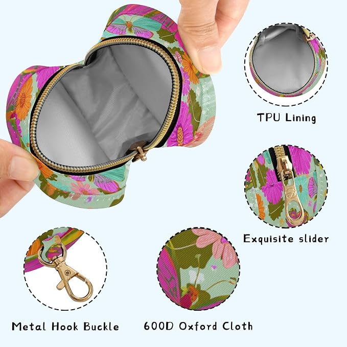 Pacifier Holder with Clip Pacifier Case for Diaper Bag Round Baby Pacifier Pouch Box Bag Portable Green Daisies Butterfly Colorfulpetals