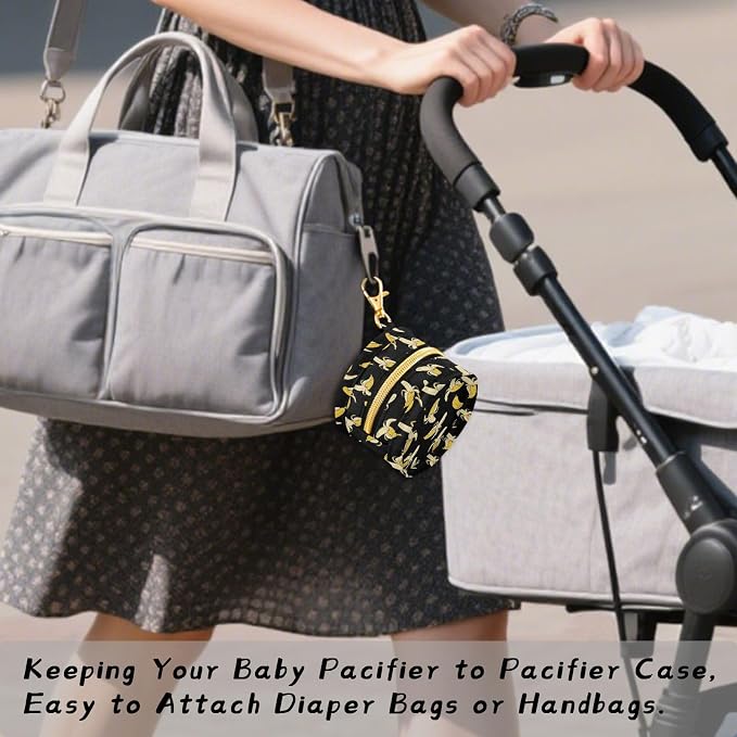 Cartoon Banana Black Print Pacifier Holder Case with Clip Paci Holder Pacifier Storage Case Container Portable for Diaper Bag Newborn Girl Boy Essentials