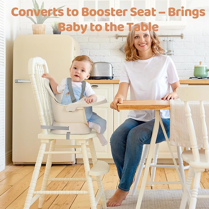 Ezebaby Portable Baby High Chair, High Chairs for Babies and Toddlers with Adjustable Legs, 6-in-1 Convertible to Booster Seat for Dining Table, Toddlers High Chair with Removable Cushions - Cream