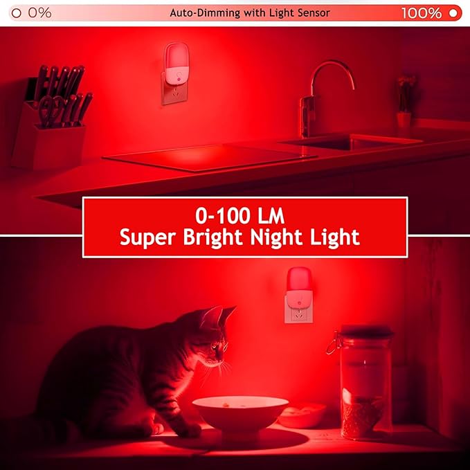 670nm Red Light Night Light for Sleep Therapy, 3 Pack Auto On/Off Dimmable Night Light with Dusk to Dawn Sensor, LED Night Lights Plug into Wall Promote Melatonin Natural Sleep for Baby Kid Adult Room