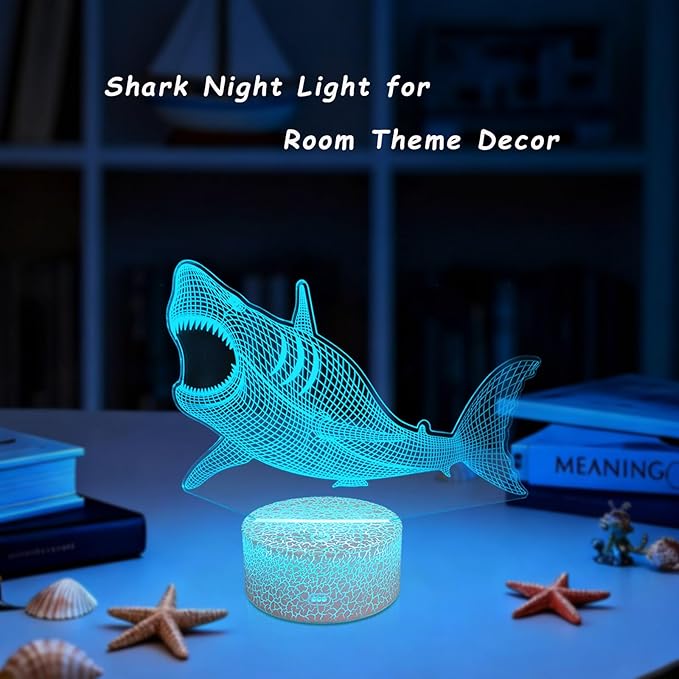 Shark Gifts for Shark Lover, 3D Nursery Night Light Lamp, Multi Color Change Timer Dimmalbe Remote Control, Bedroom Megalodon Theme Decor, Birthday Gift for Boy Girl Kids Teens Women Men