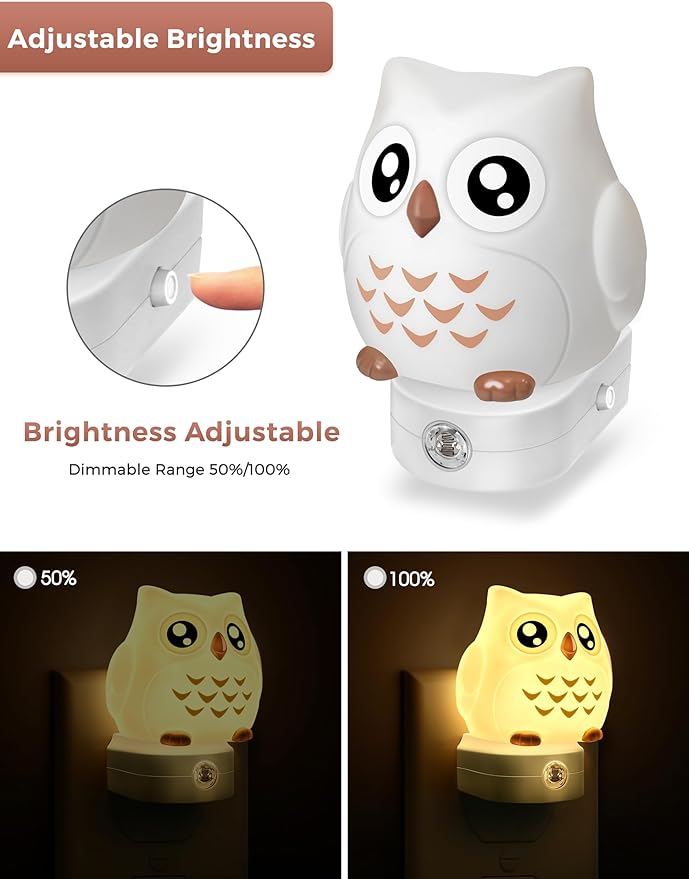 L LOHAS LED Owl Night Light for Kids, 3D Owl Night Light Plug in Wall, Dusk to Dawn Sensor, 8-Color Changing+Soft White 3000K, 3 Lighting Modes, Nursery Night Lights, Children, Room Decor