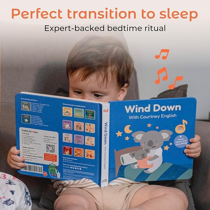 Cali?™s Books Wind Down ??USB-C Rechargeable Baby Book for Toddlers 1-3, Headphone Jack, Expert-Designed Bedtime Musical Book with Gentle Activities and Affirmations for a Calming Nightly Routine