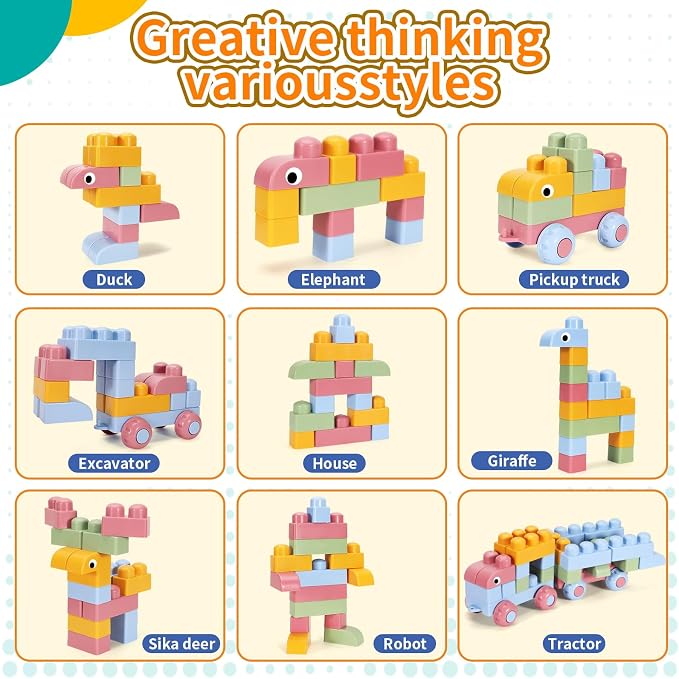 Mega Blocks for Toddlers 1-3 Big Soft Building Blocks 78 Pcs Large Construction Stacking Block Toys Toddler Building Sets Improve Imagination Creativity Hands-on Ability