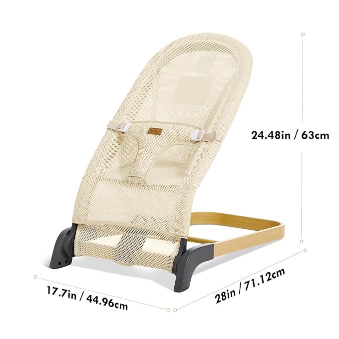 Foldable Baby Bouncer, Baby Bouncer Seat with 3 Adjustable Heights, Portable Newborn Rocker, Ergonomic Bouncer Seat for Natural Bounce, Bouncer for Babies 0-6 Months, Breathable Mesh (Mesh Beige)