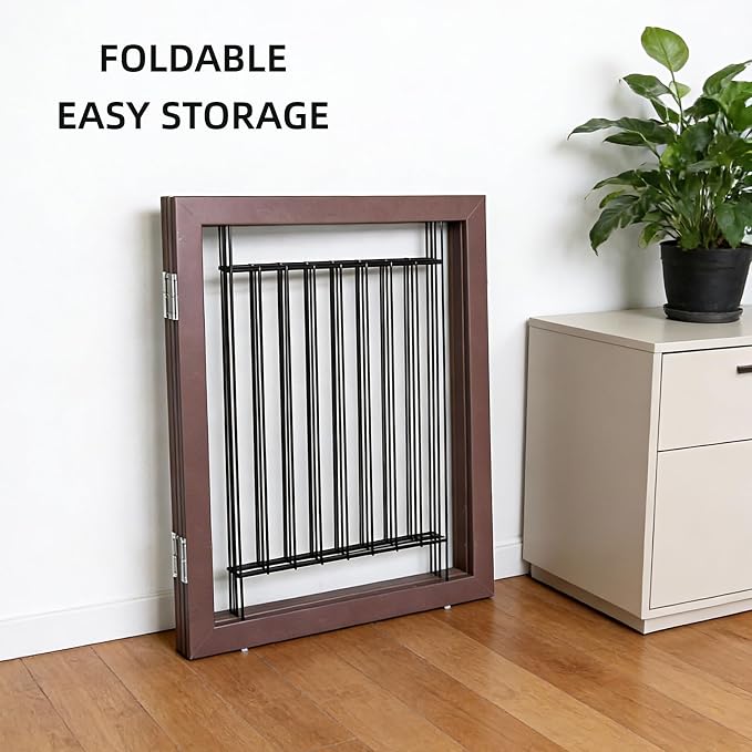 Dog Fence Indoor - 6-Panel Freestanding Dog Gate for Doorways, Hallways, House or Stairs -120x24-Inch Retractable Foldable Expandable Wood Pet by SFJC (Brown)