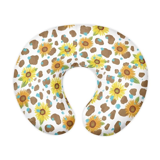 Brown Cow Sunflower Nursing Pillow Support Cover Washable Skin-Friendly Fabric Baby Nursing Pillow Support Cover for Feeding Pillows, Home Nursery Room Easter Decor