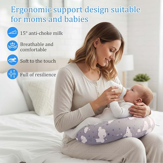 Nursing Pillow, Breast Feeding Pillows for Women, Removable Cotton Cover with Breathable Firm Fill, Baby Feeding Pillow for 0-12 Months, Breastfeeding Pillows, Machine Washable (Clouds)