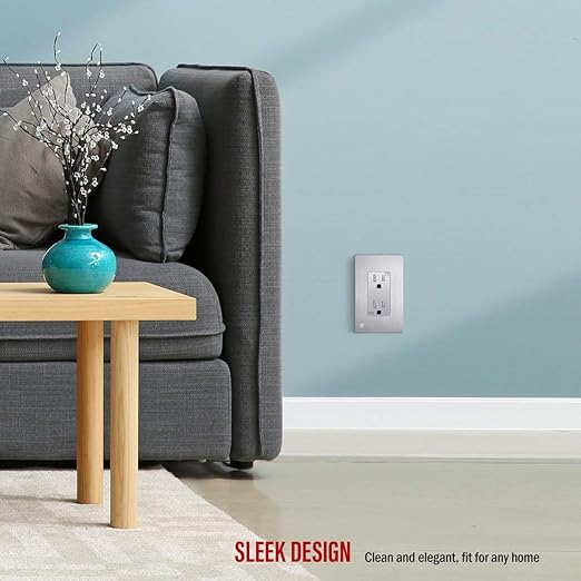 ENERLITES Elite Series Screwless Decorator Wall Plate Child Safe Outlet Cover, Gloss Finish, Size 1-Gang 4.68" H x 2.93" L, Unbreakable Polycarbonate Thermoplastic, SI8831-BSV, Brushed Silver